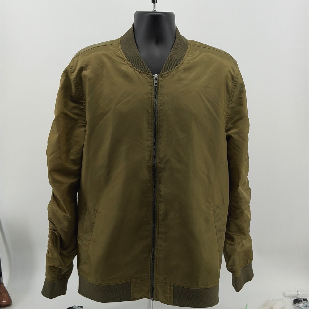 Elwood Bomber Jacket Mens L Olive Green Full Zip Flight Ruched Sleeve Utility